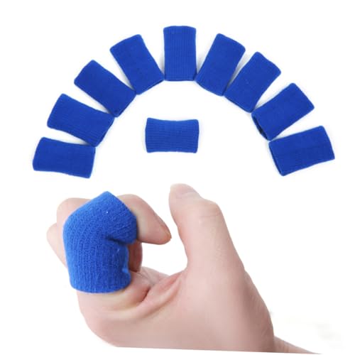 Ipetboom 10Pieces Finger Sleeves Elastic Compression Protectors for Sports Breathable Support for Relief Calluses Blue Color for Basketball Baseball Gym