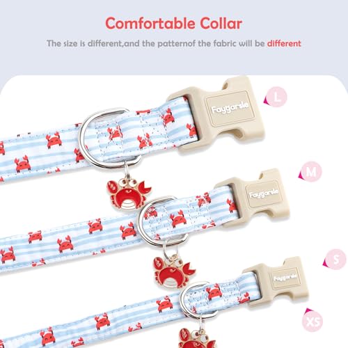 Faygarsle Cute Crab Pattern Dog Collar, Cotton Fabric, Light Blue Stripes, for Small Medium Large Dogs, M by Faygarsle - Used condition - Image 5
