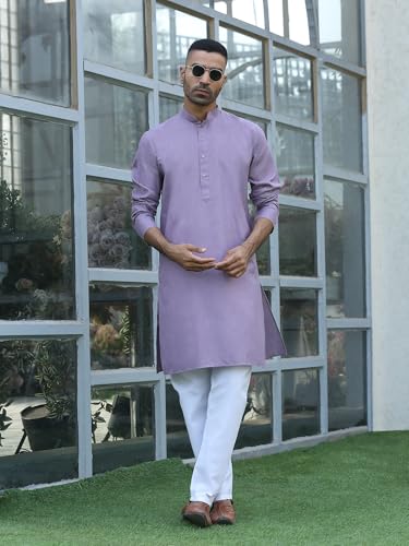 Image of KRAFT INDIA Men's Cotton Solid Kurta With Drawstring Pyjama Set