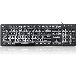 Perixx PERIBOARD-317 Wired Backlit USB Keyboard, Big Print Letter with White Illuminated LED, US English Layout,Black