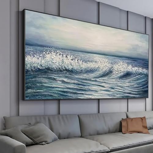 Tableau océan ciel bleu pour chambre, art mural texturé 30x60