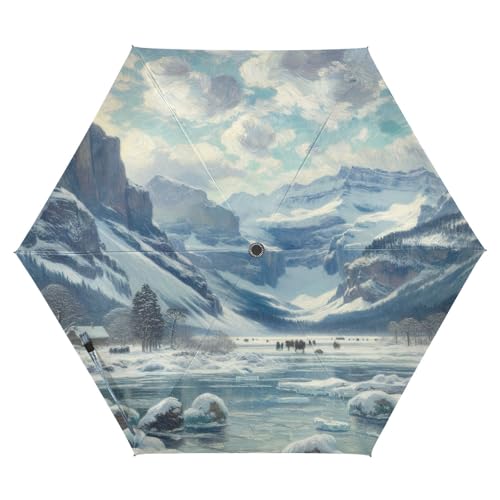 Mini parapluie en fibre de verre Snowy Mountain Blanc pour les aventuriers