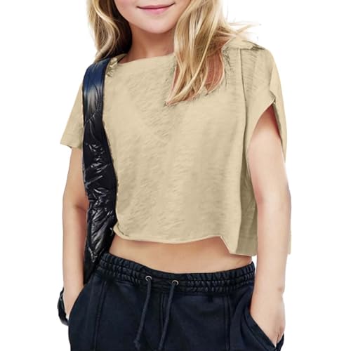 Girls Open Back Workout Tops Short Sleeve Y2k Yoga Shirts Kids Athletic Gym Crop Top Casual Backless Running Tees