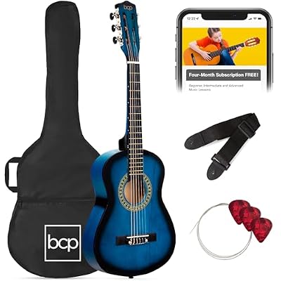 Best Choice Products 30in Kids Acoustic Guitar, All-in-One Beginner Starter Kit w/Strap, Case, Extra Strings, Rosette Inlay - Blueburst