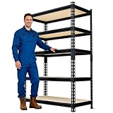 Kodaphis 60' H x 28.03' W x 12' D Utility Shelves for Kitchen Pantry: 5-Shelf Storage-Rack Adjustable Metal+Wood Steel Stand Closet/Garage Shelving Unit Organizer System for Basement, Small (Black)