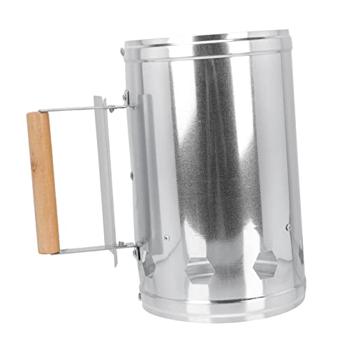 HYTROVE 1pezzi Accenditore Barbecue Barile in Metallo Resistente con Protezione Termica e Manico in Legno per Accensione Rapida per Grill Campeggio e Feste all Aperto