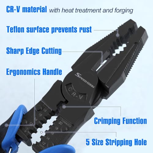 SPEEDWOX 9" Linemans Pliers Combination Pliers with Wire Stripper and Crimper Heavy Duty High-Leverage Plier for Crimping Stripping Shearing Screwing Linemans Combination Pliers Screw Remover Pliers - Image 3