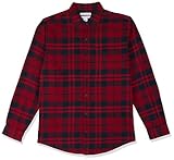 Amazon Essentials Men's Long-Sleeve Flannel Shirt (Available in Big & Tall), Red Plaid, Large