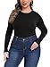Lastshe Plus Size Bodysuit for Women Casual Fall Long Sleeve Crewneck Stretchy Body suit Tops,Black,1X