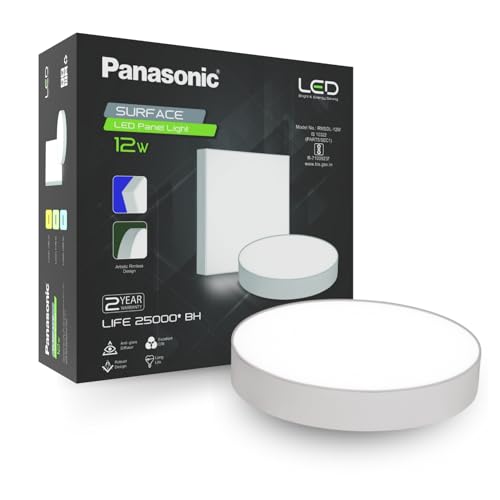 Image of Panasonic Glass 12 Watt LED Rimless Surface Panel Light | Elegant Rimless Design | Surface Mounted LED Down Light for Ceiling (Round, White, Pack of 1)