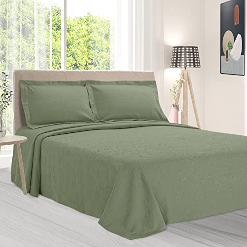 Image of BNM Oversized Paisley Matelasse Cotton Bedspread, Jacquard Weave, Soft and Breathable, All-Season, Cozy and Lightweight, Perfect for Master or Guest Bedroom, Matching Pillow Shams, Sage, Twin