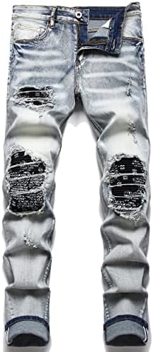 Liuhond Skinny Slim Fashion Men's Ripped Straight Holes Hip Hop Biker Stretchy Jeans(40,6606Blue)