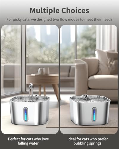 Image of Lawfery Cat Water Fountain Stainless Steel, 74oz /2.2L Automatic Cat Drinking Fountain, Pet Water Dispenser with Quiet Pump, Suitable for Cats, Dogs and Multi-pet households