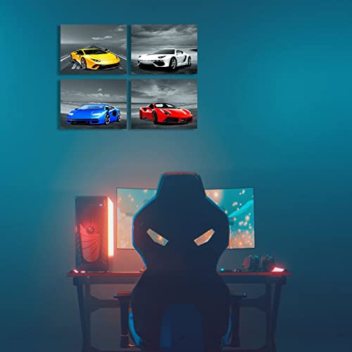 Ypy Sports Car Canvas Wall Art: Colorful Supercar By The Beach Picture - Black And White Themed Poster - Decorative Gift For Man, Teens And Boys Bedroom Decor 12X16 Inch #TOP5