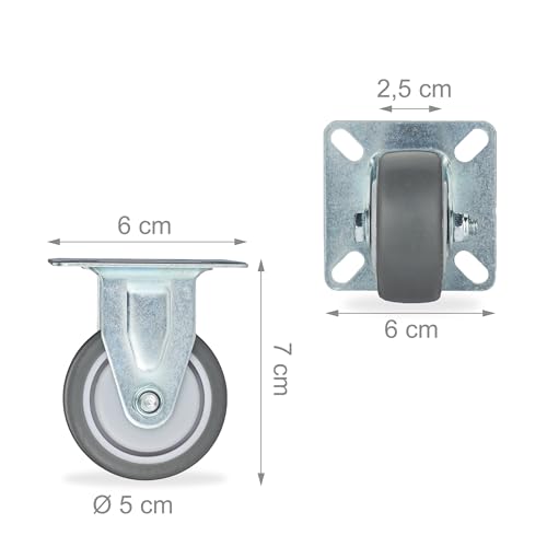 Relaxdays Bockrolle, 4er Set, 50mm, Traglast 160 kg, TPR, Stahlplatte, Kugellager, spurlos, schalldämpfend, grau/silber