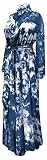 Sanctuarie Designs Plus Size 1950's Retro Rayon Robe with Attached Belt, Navy Tie Dye, Med