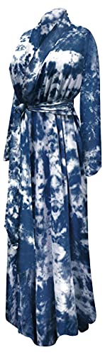 Sanctuarie Designs Plus Size 1950'S Retro Rayon Robe With Attached Belt, Navy Tie Dye, Med #TOP24