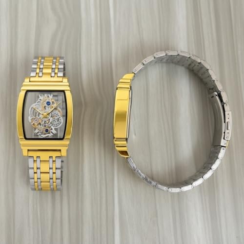 Image of ODXO Luxury Skeleton Mechanical Style Look Watch | Gold-Tone Stainless Steel Band, Transparent Dial Display | cronoworking Stainless Steel Luxury Men's Fashion Gents Watch Open dail |