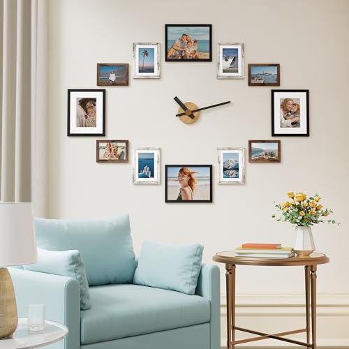 Image of Vittanly 12 Pack Picture Frames Collage Wall Decor for Mounting or Tabletop Display, Multi Sizes Including 4pcs 8x10, 4pcs 5x7, 4pcs 4x6, Black, Brown and Distressed White