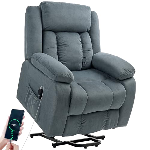 HOMCOM Sillón Relax Reclinable Eléctrico Sillón Levanta Personas con Mando a Distancia Puerto USB Reposapiés Acolchado Grueso y Bolsillos Laterales Sillón Elevador para Salón Dormitorio Gris