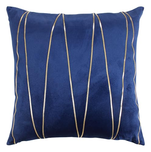 Image of Amazon Brand - Umi Gold Leather Striped Pack of 2 Throw Pillow Covers Velvet Decorative Cushion Covers Cases for Sofa Bedroom Livingroom Car 22 x 22 in Blue Color
