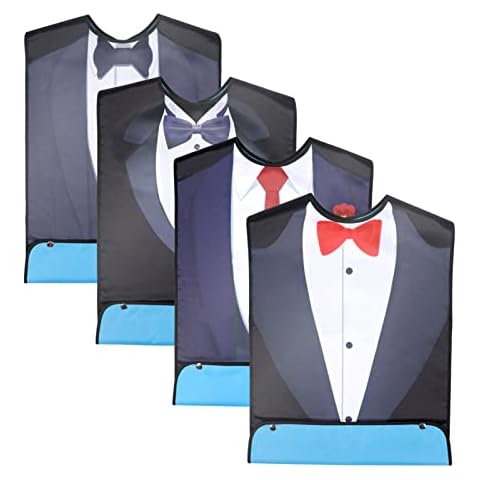 4 Pack Adult Bibs for Men Funny, Macause Elderly Washable, Washable Eating Aprons Soft Reusable Waterproof Dining Cloth Protector Patients Women, Black, 46cmx86cm Cover