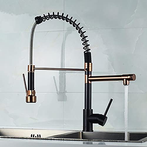 Robinet d'évier de cuisine en laiton mitigeur à jet rotatif noir et doré