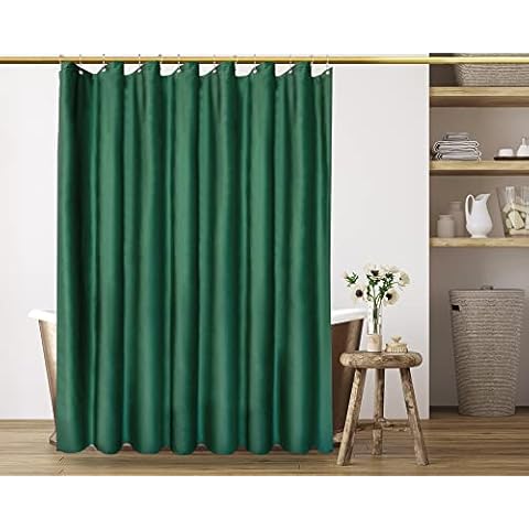 Tititex Elegant Dark Sea Green Velvet Shower Curtain Sets, Double Stitching of Soft Cozy Fabric with Waterproof Layer Bathroom Decorative Curtain 36x72 Inch, with 12 Metal Hooks Cover