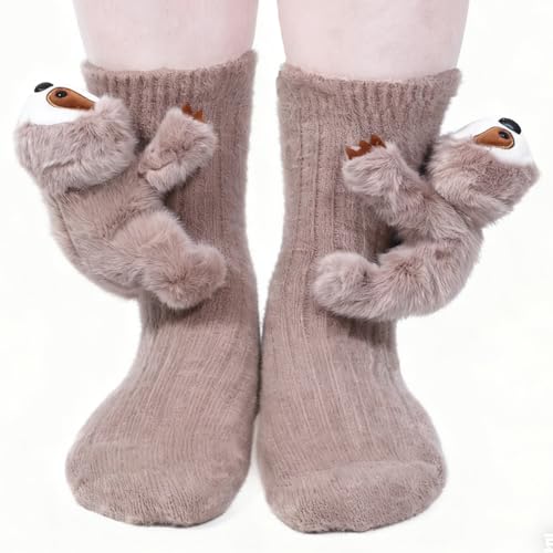Image of Sloth Socks for Women, Cute 3D Fuzzy Socks, Christmas Stocking Stuffers | Adora3D Plush Sloth Design with Soft Fuzzy Comfort, Women's US 5-10 Fit, and a Fun Gift for Christmas and Animal Lovers