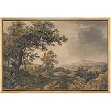 MUDECOR Framed Canvas Print Wall Art Antique Landscape Serene Tree and Mountain Scene Illustrations Realism Decorative Scenic Panoramic Earth for Living Room, Bedroom, Office - 16'x24' Natural