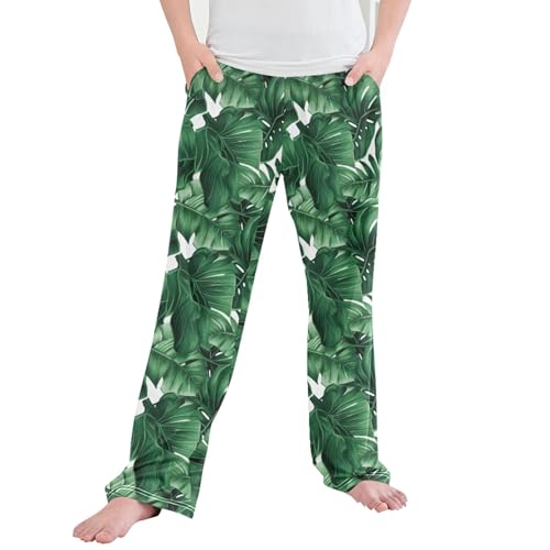 Summer Palm Tree Leaves Long Pajama Pants Elastic Waist PJ Bottoms with Pockets S A110110 - Main Image