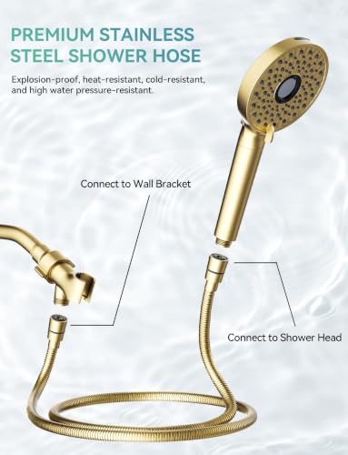 Image of Magichome Shower Head with Handheld, High Pressure 10-Spray Detachable Chrome Showerhead with Stainless Steel Hose,Brushed Gold