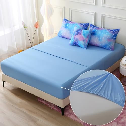 JQinHome Full Gradient Galaxy Comforter Set for Girls,6 Piece Bed in A Bag 3D Colorful Tie Dye Constellation Print Ombre Bedding Set with Sheets(Blue) — view 5