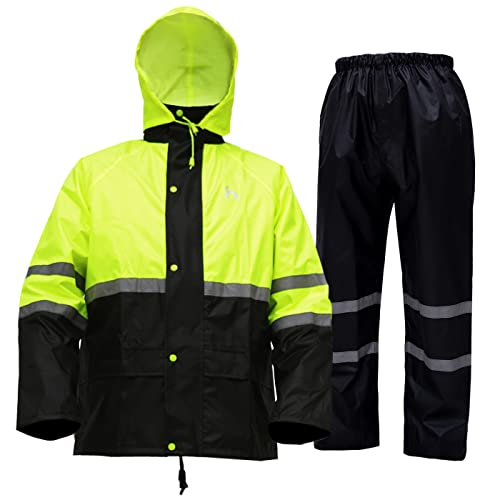 Haokaisen High Visibility Reflective Safety Jacket, Rain Suit For Men Lightweight Rain Gear, Waterproof Rain Jacket With Pants(Yellow Large) #TOP22