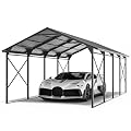 ALAULM 12x22 FT Heavy Duty Carport with Galvanized Steel Roof and Enhanced Frame, Durable Metal All Weather Carport Garage for Cars,Trucks,Boats,and Tractors