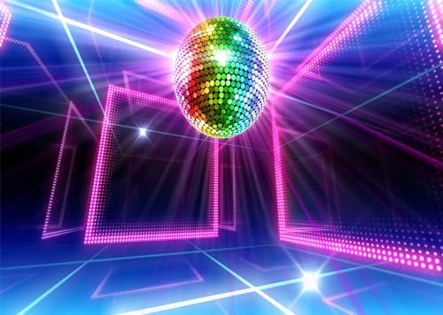CORFOTO 3.5x3m Disco Photo Toile de Fond Boule à Miroir Disco Lumières Toile de Fond Rétro Disco Fête Photographie Toile de Fond 70s 80s 90s Thème Glitter Stage Dance Toile de Fond Accessoires
