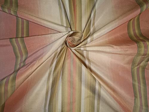 Taffetas 100 % soie rayée rose et vert largeur 142cm tissu haut de gamme