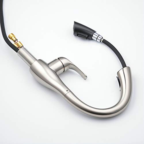 Küchenarmatur - Wasserhahn Küche Einhand-Spültischbatterie mit Herausziehbarer Dual-Spülbrause, Gebürstetes Nickel/Mattes Finish