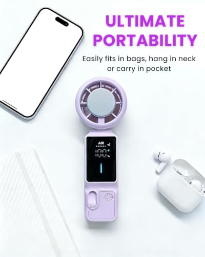 Image of SEVENAIRE SS39 Portable Hand Fan Rechargeable - with Ice Touch Cooling | Upto 12 Hr battery| 16000 RPM | 100-Speed, Digital display | Foldable | 3-in-1 Turbo Fan for summer for Indoor /Outdoor (Purple)