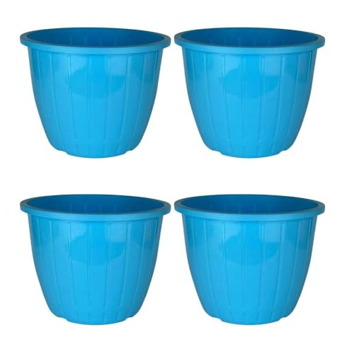 Image of Go Hooked Sunshine Flower Pot /Planters for Home Decor, Plastic Pots for Gardening /Home, Flower Pots Indoor-Outdoor & Planter for Plants (Blue) (Pack of 4)