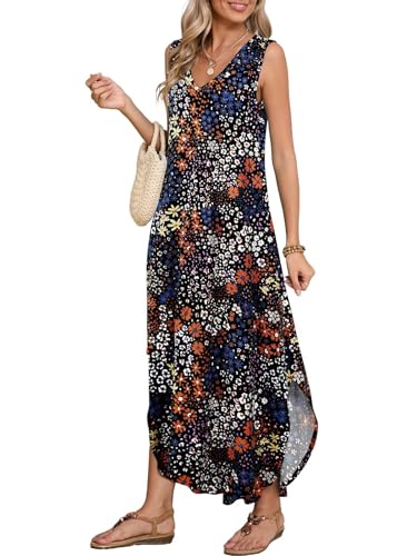 Image of BELAROI Womens Plus Size Maxi Dress Sundress Summer Casual Sleeveless V Neck Pockets Beach Swimsuit Coverup Loose