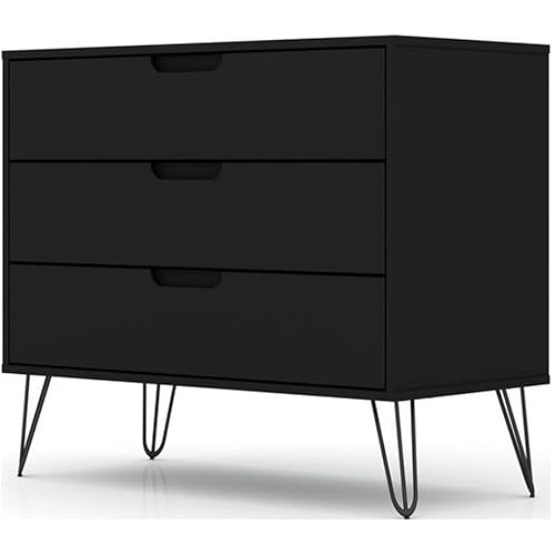 Manhattan Comfort Rockefeller 3 Drawer Dresser for Bedroom Storage, Nursery, Closet, Living Room, Entryway, TV Stand for Screens up to 32 Inches, Anti-Tip Kit Included, Set of 1, Black