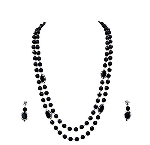 Collar étnica de múltiples hebras con pendientes de piedras semipreciosas y circonita
