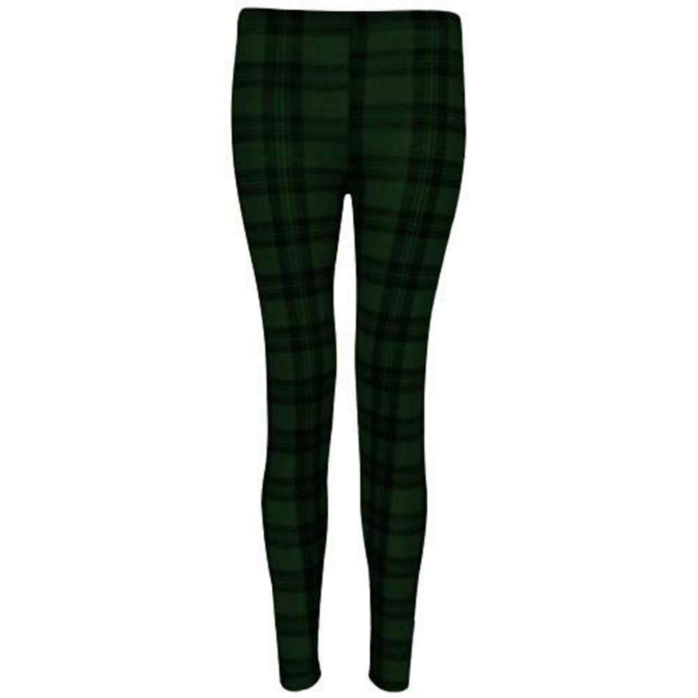 METLUQ M0D4 Ladies Full Length Printed Legging Women Jeggings Stretchy Pants Skinny Leggings (Green Tartan, UK 8-10)