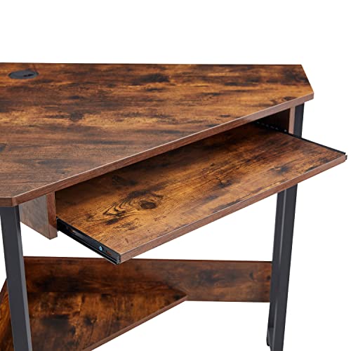 Livinest Triangle Corner Desk - Smooth Keyboard Tray Storage Shelves Computer Corner Furniture - Home Office Laptop Pc Writing Study Tables For Small Workstation Living Room Bedroom Brown #TOP4