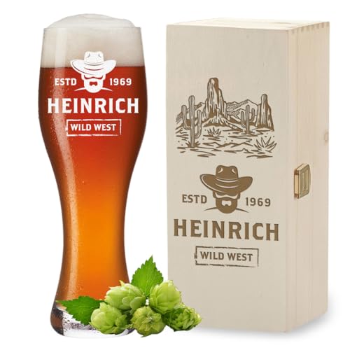 polar-effekt Bicchiere da birra bianco da 0,5 litri e scatola di legno con incisione personalizzata, regalo per gli amanti della birra, senza BPA e lavabile in lavastoviglie