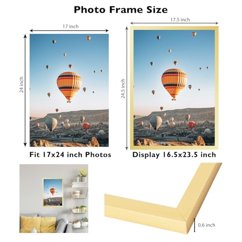 Image of JCJMY 17x24 Picture Frame Gold for Poster Photo Picture, Horizontal and Vertical Formats for Wall Hanging, 17 x 24 Wall Gallery Poster Photo Frame for 17 by 24 Photos Posters, Gold