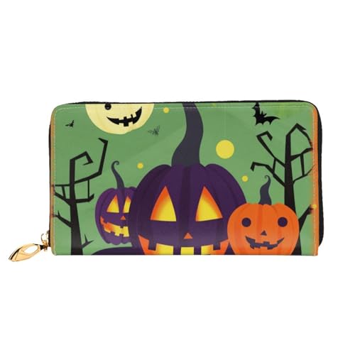 Portefeuille en cuir noir contre la perte de cartes avec fermeture éclair Happy Halloween