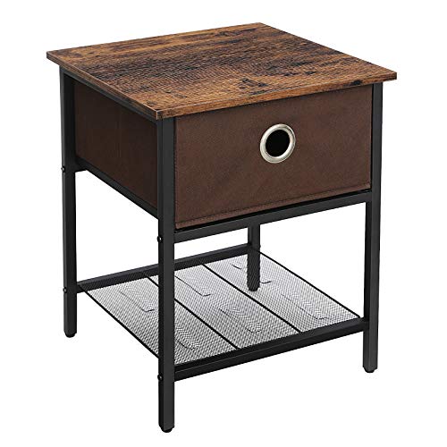 VASAGLE INDESTIC Nightstand, End Table, Side Desk for Small Space in Living Room, Bedroom, Steel Frame, Easy Assembly, 1-Pack, Chestnut Brown and Black 1-Pack Drawer End Table