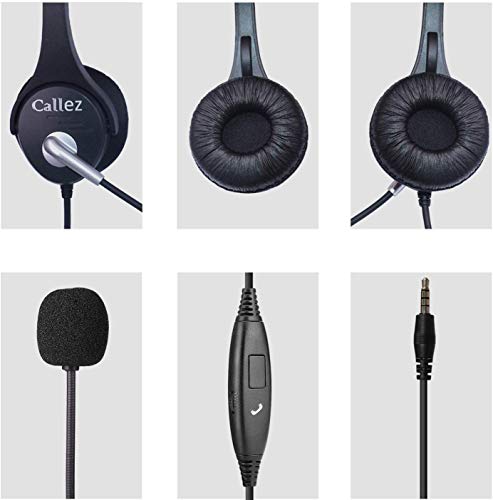 image for Callez 3.5mm Cell Phone Headset Dual, Corded Computer Headsets with Mi